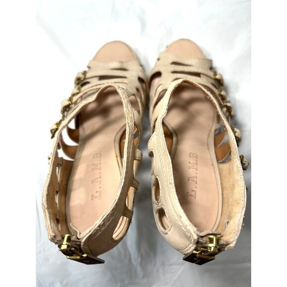 L.A.M.B Gwen Stefani LAMB DAVIN Natural Leather Strappy Pumps Size 6.5 - Picture 10 of 16